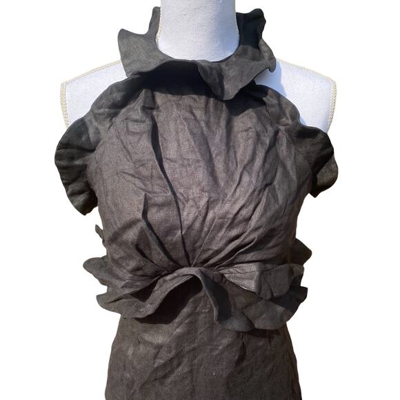 Mable Sleeveless Cut Out Waist Detail Ruffle Mini Dress Black Women's Size Small - Picture 8 of 13